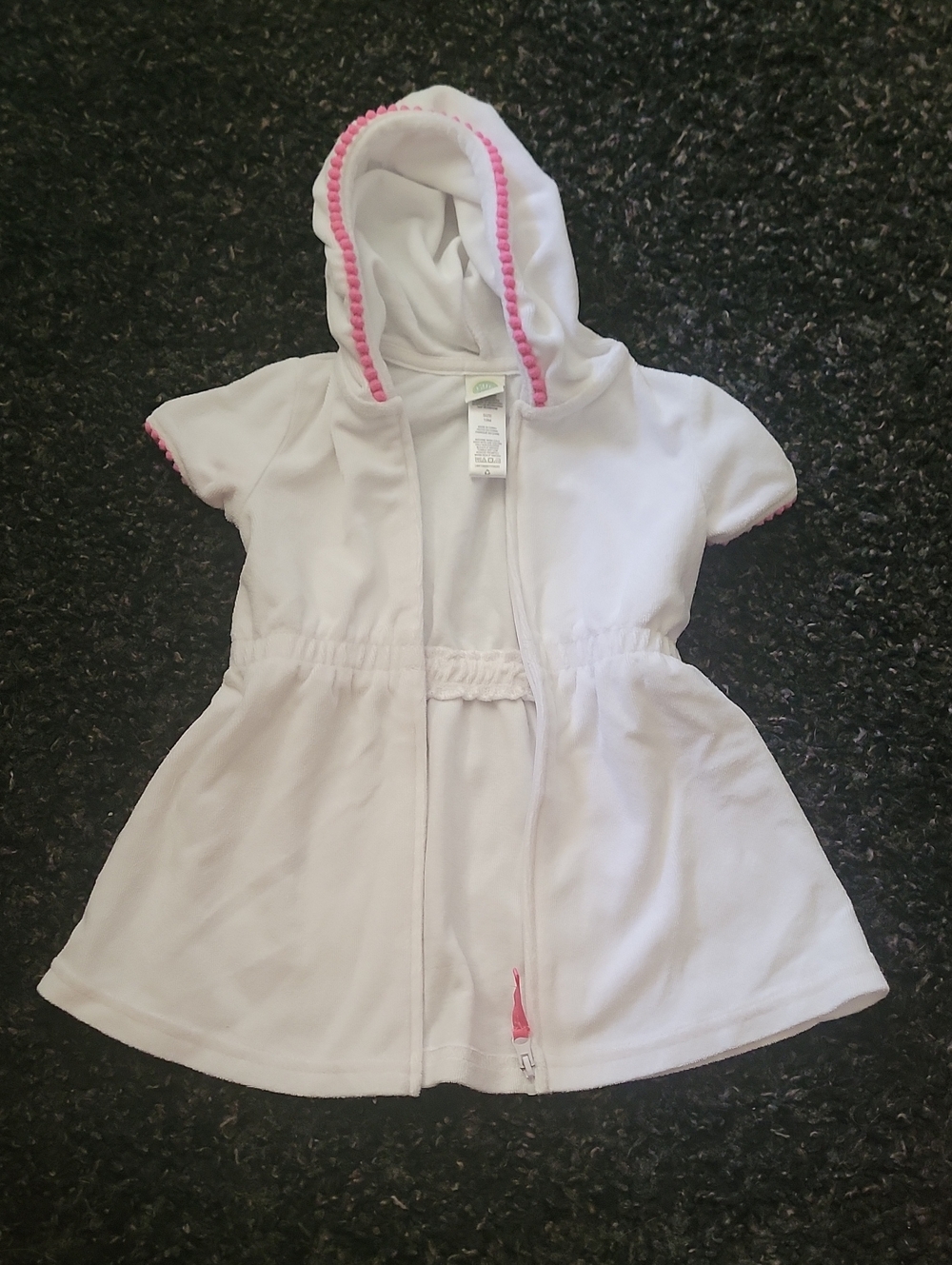 Little Me White Hooded Swim Coverup with Pink Trim